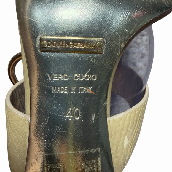 Dolce & Gabbana Women's Beige Leather Gold Buckle Strappy Heels Size 40 Italy - Picture 7 of 13